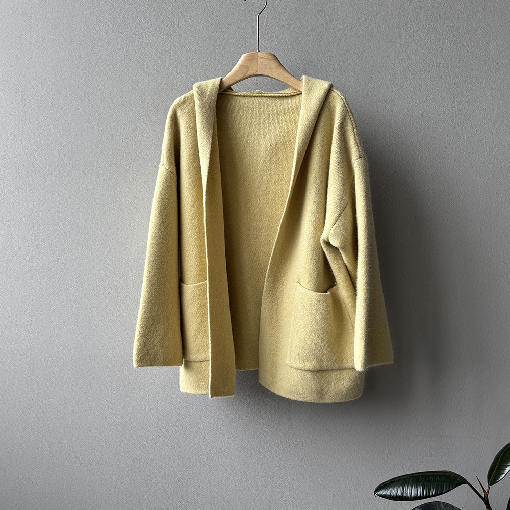 5カラー【アウター】秋冬新作 フード付き ニットカーディガン レディース ゆったり 高見え ルーズ【JZシリーズ】