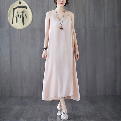 【ワンピース】夏新作 文芸系シンプル 無地キャミソールワンピース ゆったりロング丈 インナーとしても活躍