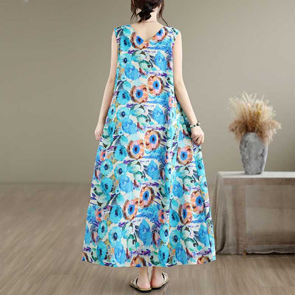 【ワンピース】韓国風 Vネックノースリーブワンピース レディース 夏 ウエストマーク ロング丈 体型カバー【SHシリーズ】