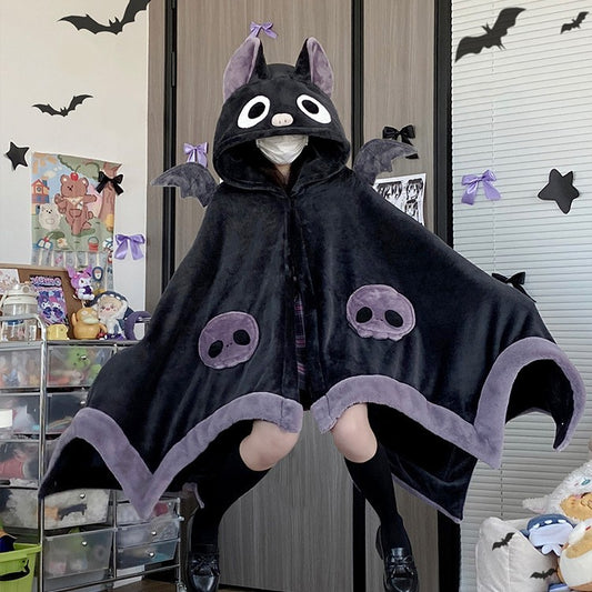 【ハロウィン】コウモリ エアコン毛布 サンゴフリース 昼寝用 ケープ フード付き パジャマ 可愛い レディース
