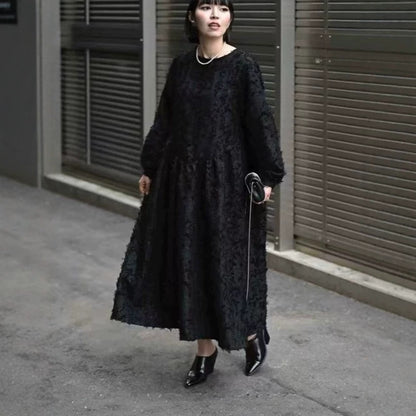 【ワンピース】大きいサイズ ラウンドネック 長袖 ワンピース【JZシリーズ】