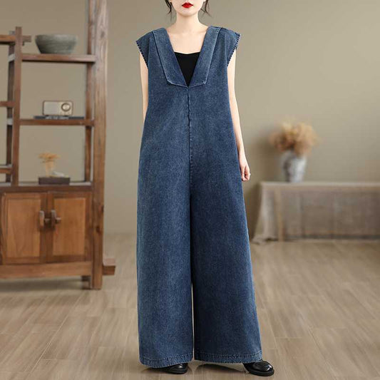 【ボトムス】レディース 大きいサイズ ワイド デニム サロペット 体型カバー カジュアル オールインワン【JZシリーズ】