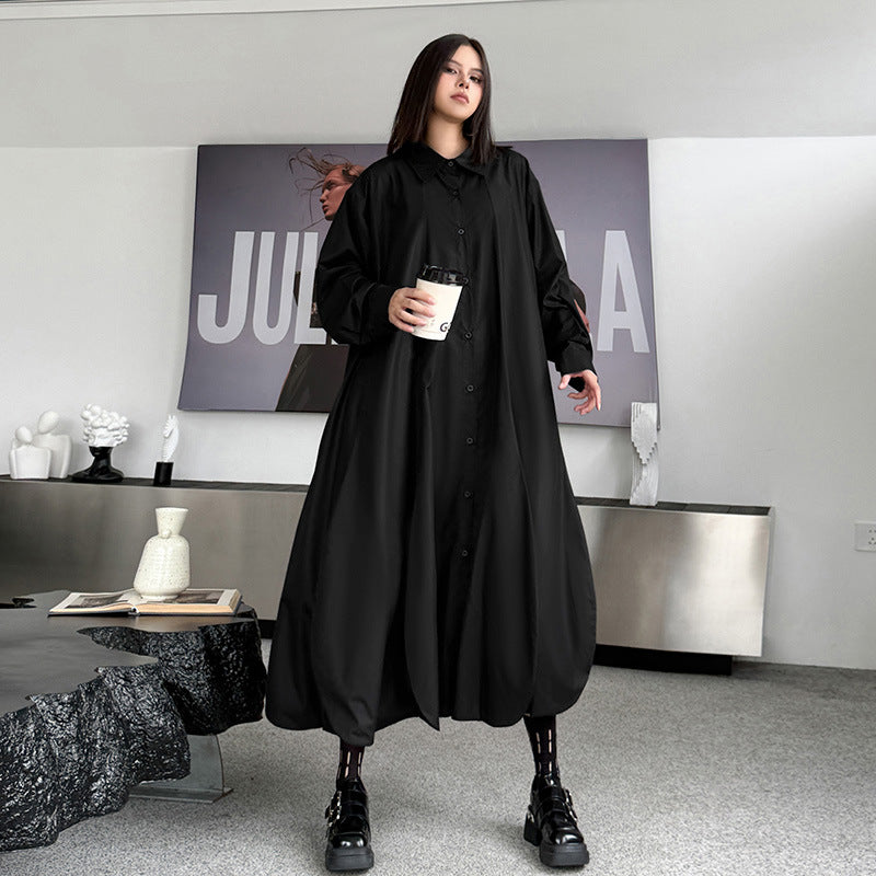 【ワンピース】春 秋 冬 無地 裾アシンメトリー シャツワンピース 【AHシリーズ】