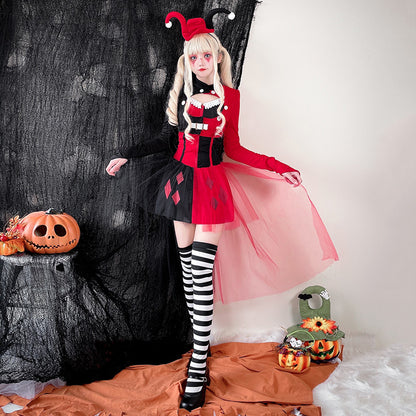 【ハロウィン】レディース サーカス ピエロ コスプレ パンク ハリークイン風 ホラー ステージ 衣装