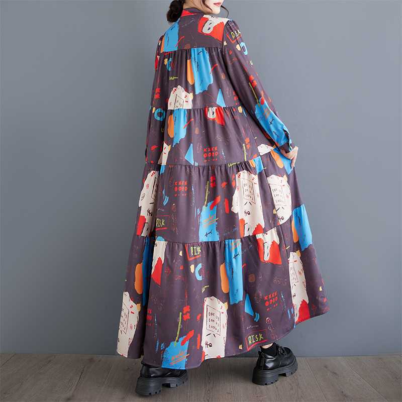 [洋裝] 春秋冬新款印花大尺碼百搭長袖洋裝【SH系列】