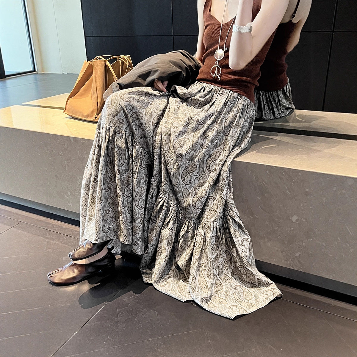 【ボトムス】秋新作 フレンチスタイル ペイズリー柄 切替え フレアスカート リゾート風 レディース コーディネート自在【SHシリーズ】