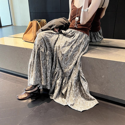 【ボトムス】秋新作 フレンチスタイル ペイズリー柄 切替え フレアスカート リゾート風 レディース コーディネート自在【SHシリーズ】