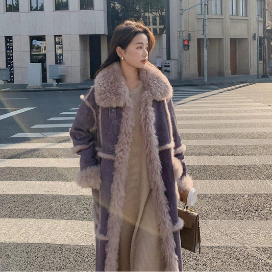 【アウター】フェイクファー シープボアコート 冬用 裏起毛 ムートンデザイン ロング 綿入れコート【JZシリーズ】