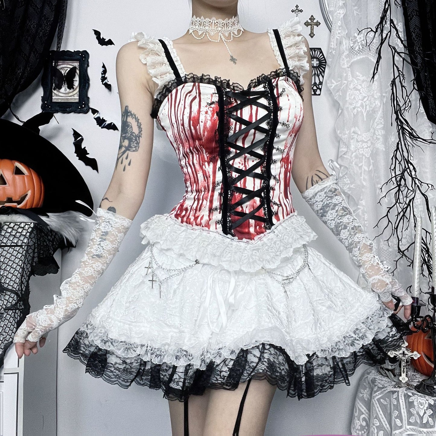 【ハロウィン】ブラッドレッド メアリー キャミソール レディース 欧米風 セクシー 個性派 タンクトップ