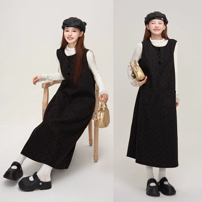 【ワンピース】デザイン重視♡ツイード×ドット柄 ノースリーブ ベストワンピース レディース 秋冬 高見え【JZシリーズ】