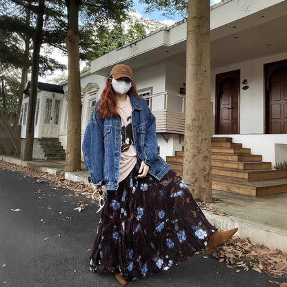 【ボトムス】春 秋 冬 レトロ ルーズ 大振裾 スカート 【SHシリーズ】