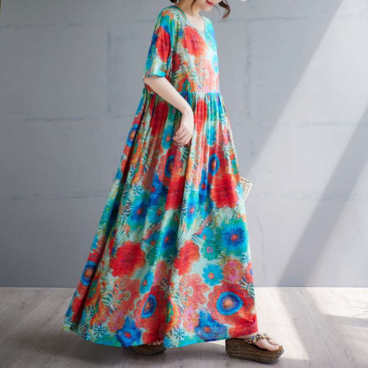 【ワンピース】夏コーデ ゆるっとシルエット 花柄 半袖ワンピース【SHシリーズ】