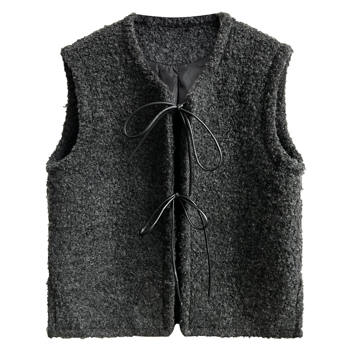 【トップス】春 秋 冬 コーデュロイ風レザー レースアップ ベスト  【JZシリーズ】