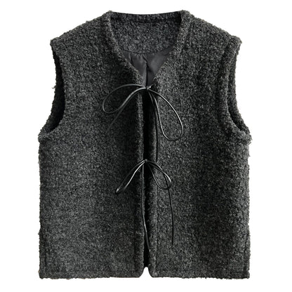 【トップス】春 秋 冬 コーデュロイ風レザー レースアップ ベスト  【JZシリーズ】