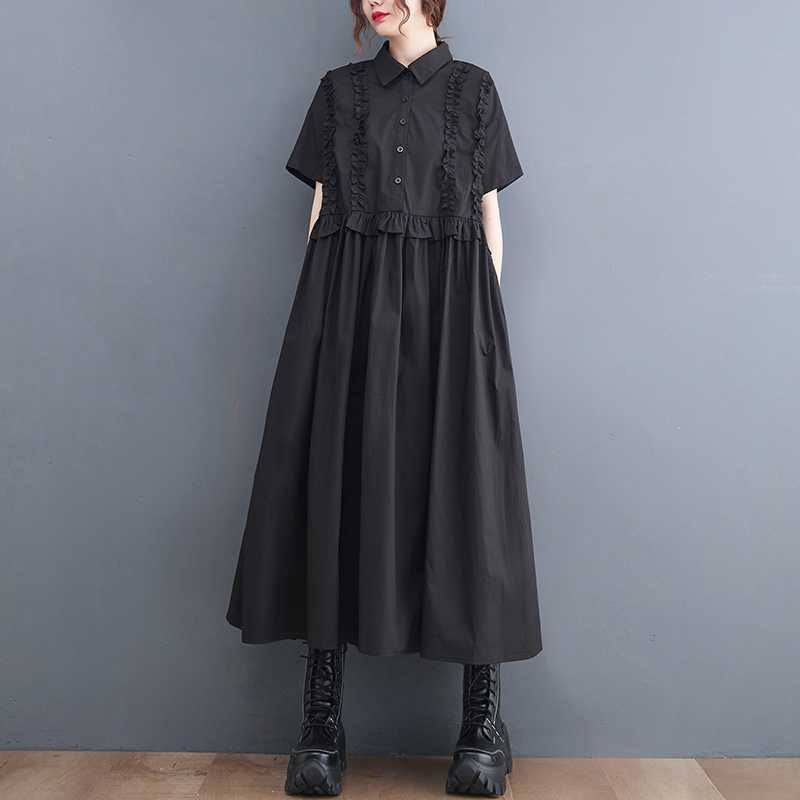 【ワンピース】夏 大人可愛い ゆったり 半袖ワンピース｜ウエスト切り替え＆ミディ丈で体型カバー【ANシリーズ】