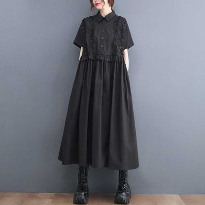 【ワンピース】夏 大人可愛い ゆったり 半袖ワンピース｜ウエスト切り替え＆ミディ丈で体型カバー【ANシリーズ】