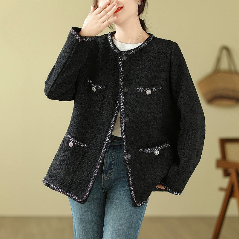 【アウター】春 秋 冬 大きいサイズ フレンチツイード風 中綿入り ジャケット【SNシリーズ】