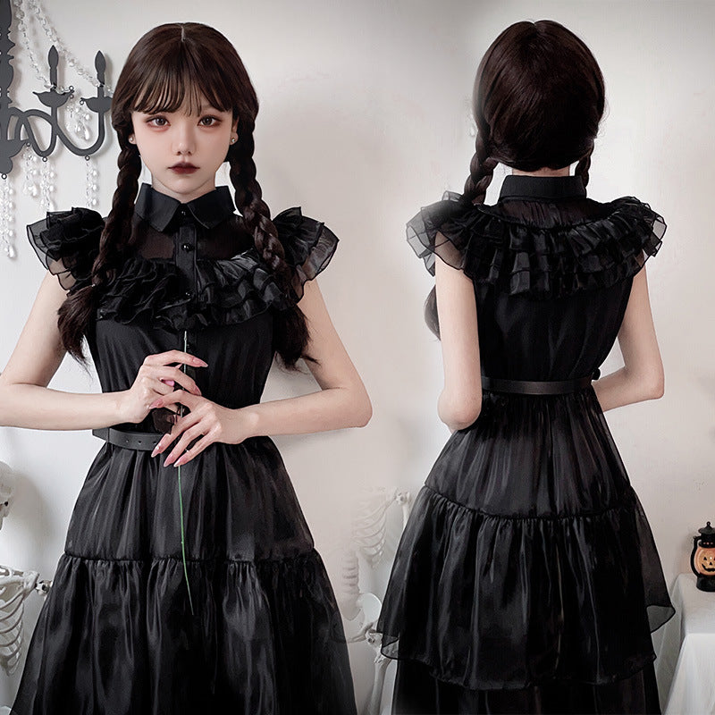 【ハロウィン】 コスプレ 悪魔 魔女 暗黒系 レース  ウィンズデイ ヴァンパイア ワンピース レディース