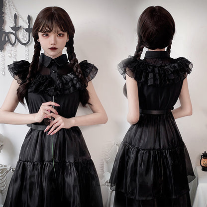 【ハロウィン】 コスプレ 悪魔 魔女 暗黒系 レース  ウィンズデイ ヴァンパイア ワンピース レディース