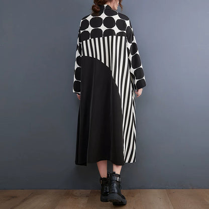 【ワンピース】配色ドット柄シャツワンピース レディース 春新作 大きいサイズ ゆったり ロング丈 カジュアル【JZシリーズ】