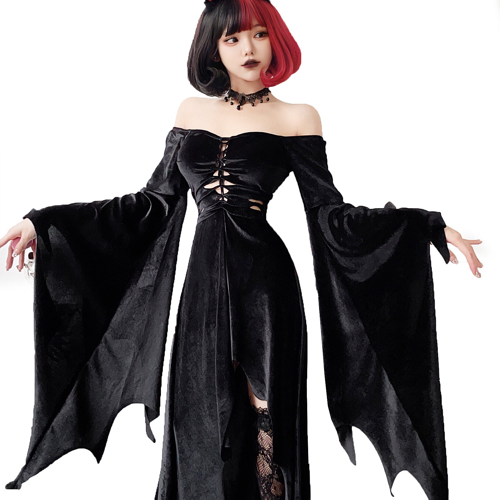 ハロウィン】ゴシック ダーク 魔女 吸血鬼 死神 ロングドレス ブラック ハロウィン】ゴシック ダーク 魔女 吸血鬼 死神 ロングドレス ブラック