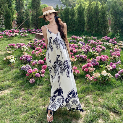 【ワンピース】ボヘミアン 民族風 プリント バカンス Vネック ノースリーブワンピース【SHシリーズ】