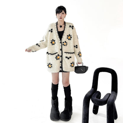 【トップス】春 秋 冬 フラワー ニット アウター ニット セーター 【AHシリーズ】