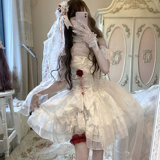 【ハロウィン】Lolita ピュアブラッドキス ゴスロリ 花嫁風 薔薇レース＆チュール ワンピース レディース