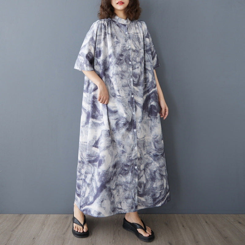 【ワンピース】ゆったり ショールカラー ロングシャツドレス ボタンディテール 体型カバー 大きいサイズ レディース 半袖ワンピース
【SHシリーズ】