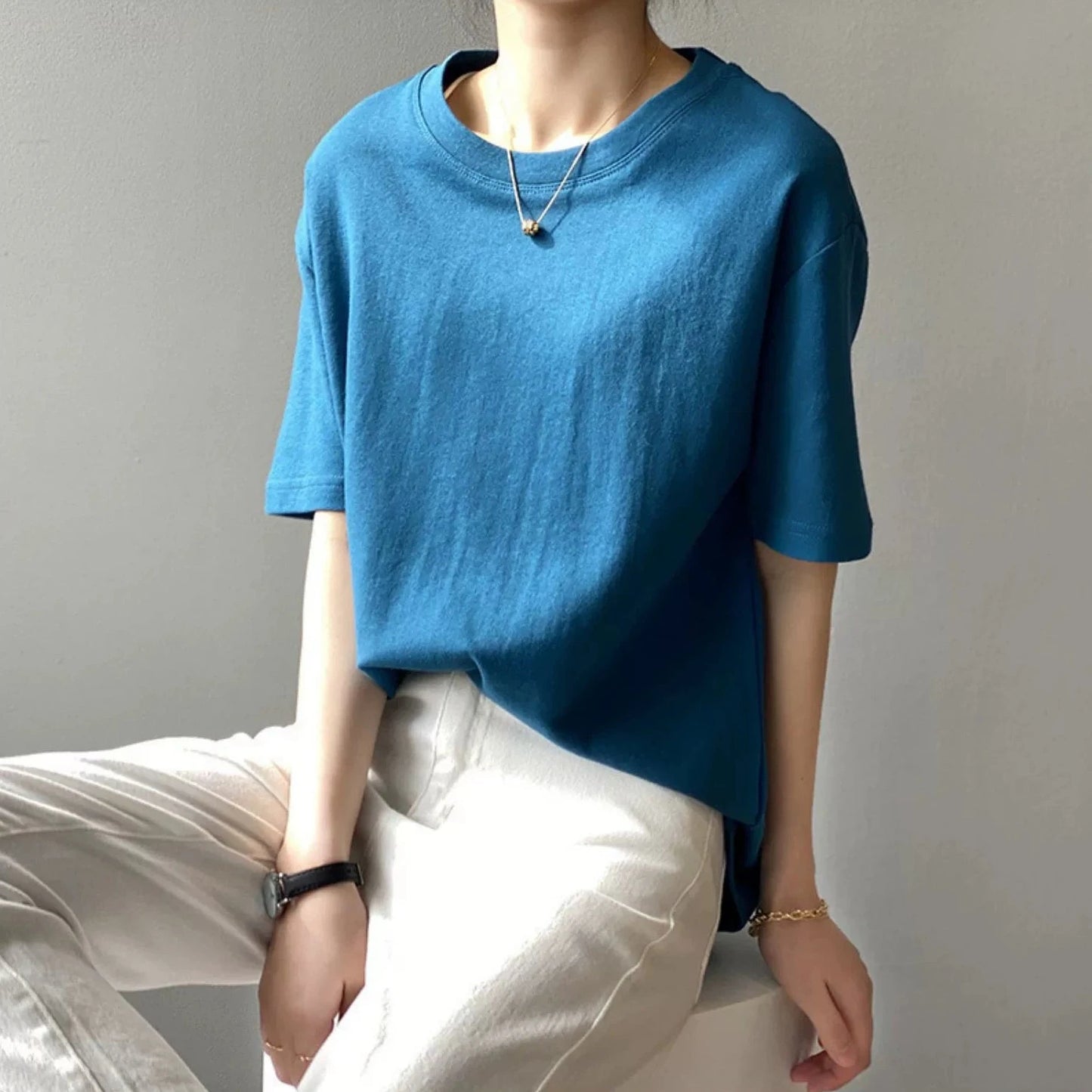 【トップス】無地 夏  ラウンドネック Tシャツ