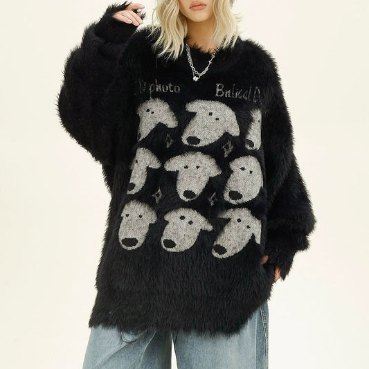 【トップス】アメリカンレトロ リラックス 新作 子犬 セーター【FCシリーズ】