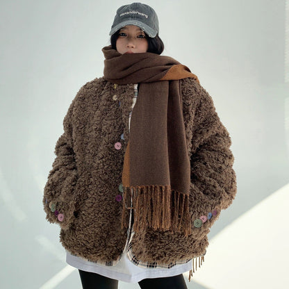 【アウター】春 秋 冬 アメリカンスタイル レトロ ラムウール  ボタン ダウンコート【FCシリーズ】