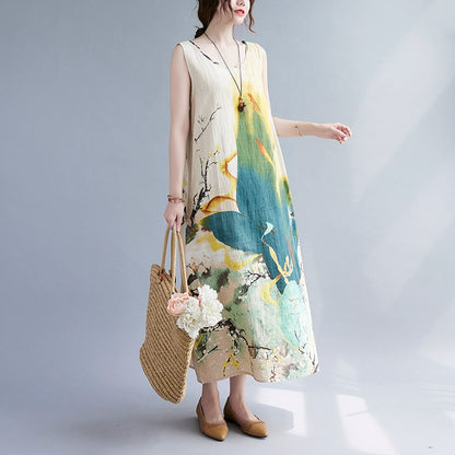 【ワンピース】夏 大きいサイズ ゆったり コットンリネン ノースリーブ タンクワンピース 上品 デイリー カジュアル【SHシリーズ】