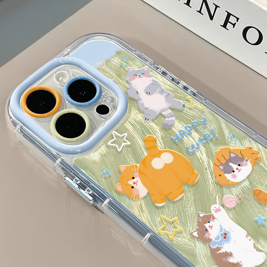 【グッズ】可愛い猫 × クリーム羽紗柄 カートゥーン iPhone16 Pro / 15 Pro / 15 Pro Max / iPhone11対応 可愛い クリエイティブ ケース