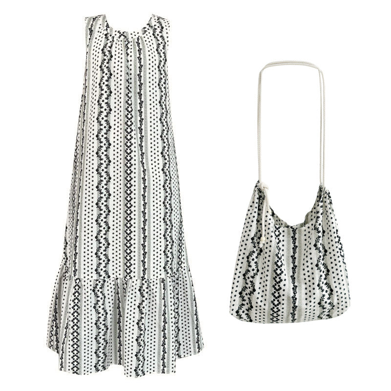 【ワンピース】バッグ付き 韓国風 気質 民族風 フラワープリント 夏新作 ノースリーブワンピース【SHシリーズ】