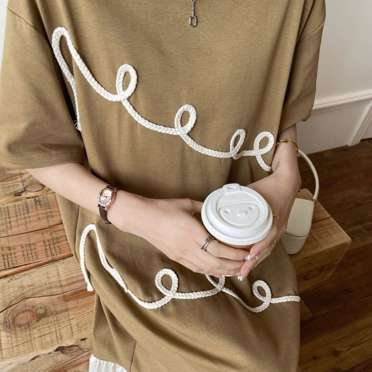 【ワンピース】☀️夏 新作 大きいサイズ レディース プリーツスカート 刺繍入り 重ね着風 半袖ワンピース ゆったり 体型カバー【JZシリーズ】