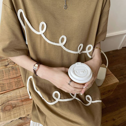 【ワンピース】☀️夏 新作 大きいサイズ レディース プリーツスカート 刺繍入り 重ね着風 半袖ワンピース ゆったり 体型カバー【JZシリーズ】