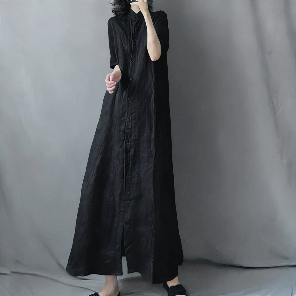 【ワンピース】シャツワンピース レディース 春夏 襟付き ロングワンピース 半袖 ゆったりシルエット【JZシリーズ】