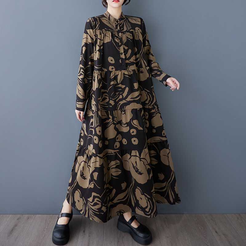 【ワンピース】春 秋 冬 プリント 花柄 フレアタイプ 長袖 ワンピース 【SHシリーズ】