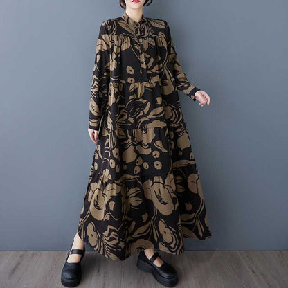 【ワンピース】春 秋 冬 プリント 花柄 フレアタイプ 長袖 ワンピース 【SHシリーズ】