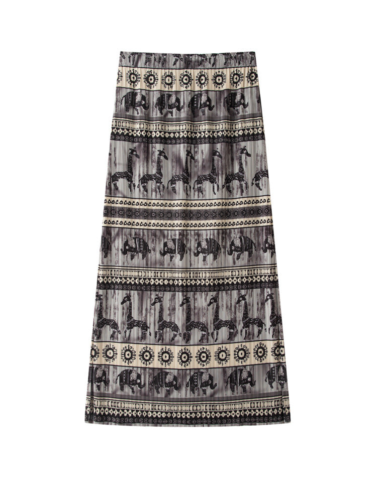 【ボトムス】夏 気質＊象モチーフデザイン レトロ スカート【SHシリーズ】