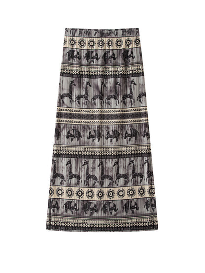 【ボトムス】夏 気質＊象モチーフデザイン レトロ スカート【SHシリーズ】