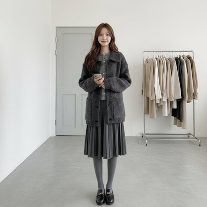 【セットアップ】春 秋 冬 インナー用 ニット + アウター + スカート 3点セット 【JZシリーズ】