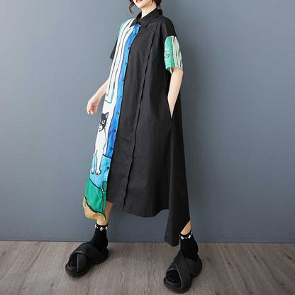 60%OFF⭐️期間限定【ワンピース】🐱猫柄 夏新作 韓国風 ゆったり 大きいサイズ プリント 切替 カジュアル シンプル 可愛い 半袖 ワンピース【SHシリーズ】