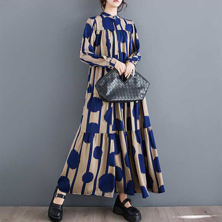 【ワンピース】ドット プリント フレア 春 秋 冬 長袖 ワンピース 【SHシリーズ】