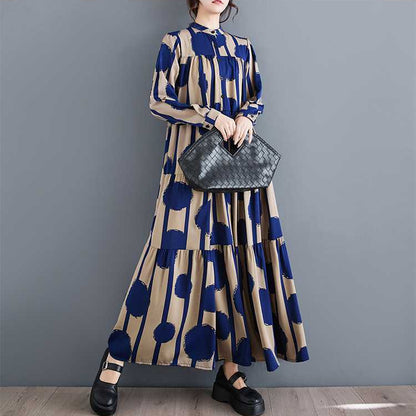 【ワンピース】ドット プリント フレア 春 秋 冬 長袖 ワンピース 【SHシリーズ】