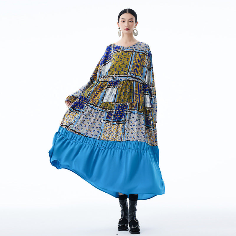 【ワンピース】春 秋 冬 プリント レトロ 花柄 プリント 長袖 ワンピース 【SHシリーズ】