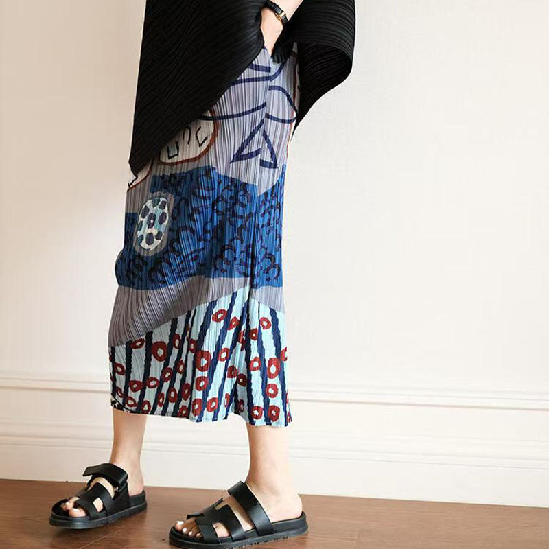 【ボトムス】夏新作 快適おしゃれ ハイウエストシンプルプリーツプリントスカート 着痩せカジュアル【SHシリーズ】