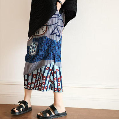 【ボトムス】夏新作 快適おしゃれ ハイウエストシンプルプリーツプリントスカート 着痩せカジュアル【SHシリーズ】