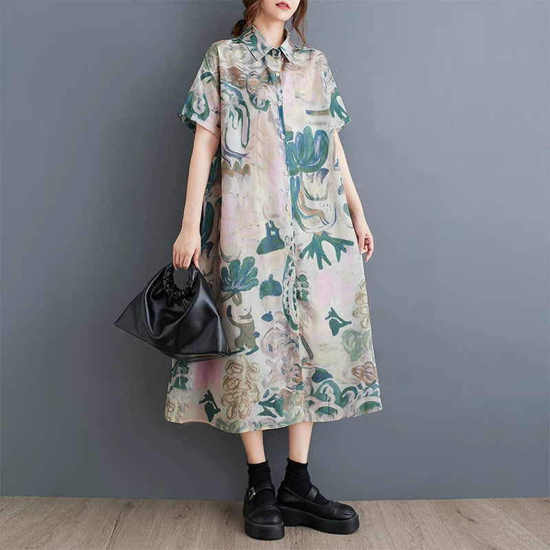 期間限定⭐60%OFF【ワンピース】レディース 大きいサイズ ワンピース プリント 2026夏 半袖 膝下 チュニック ゆったり 快適 痩せ見え 総柄 楽ちん 外出 部屋着 韓国風 カジュアル【SHシリーズ】